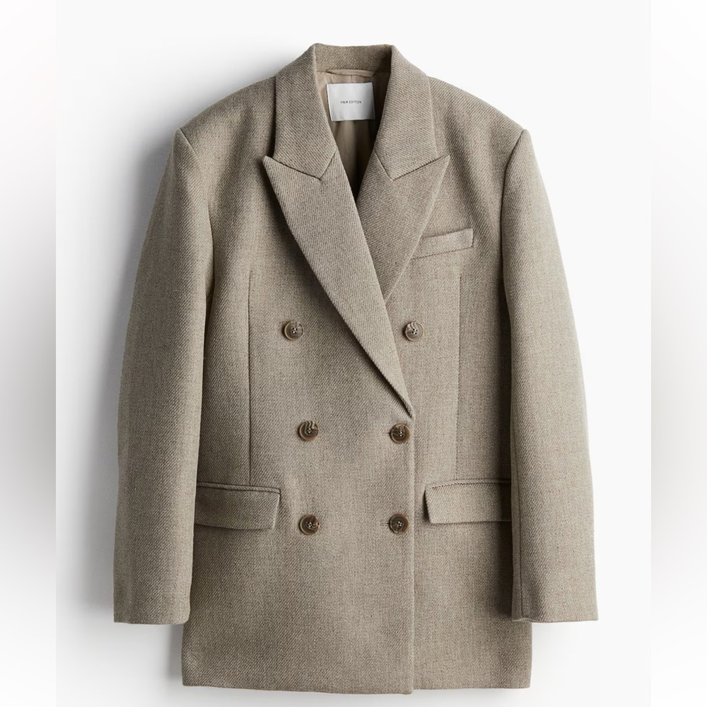 H&M Beige Taupe Oversized Double-Breasted Blazer